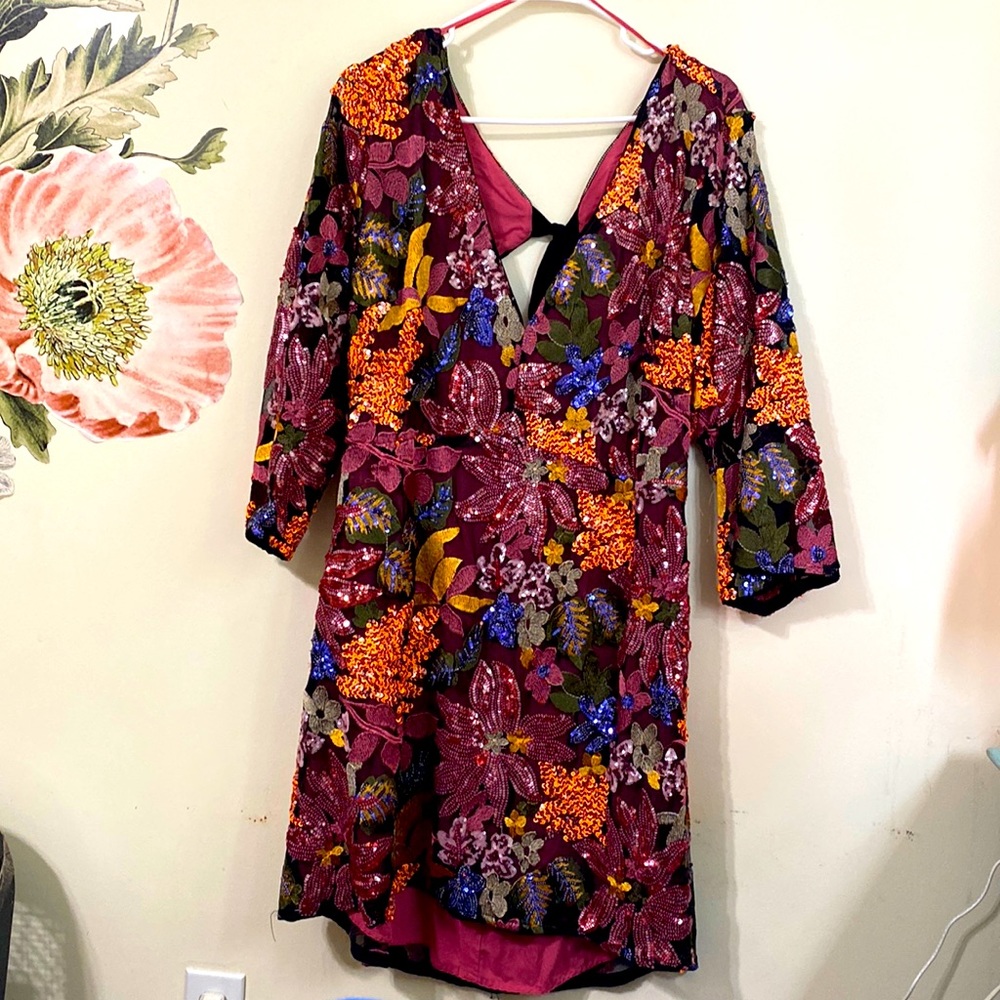 Anthropologie Sequin Floral Dress